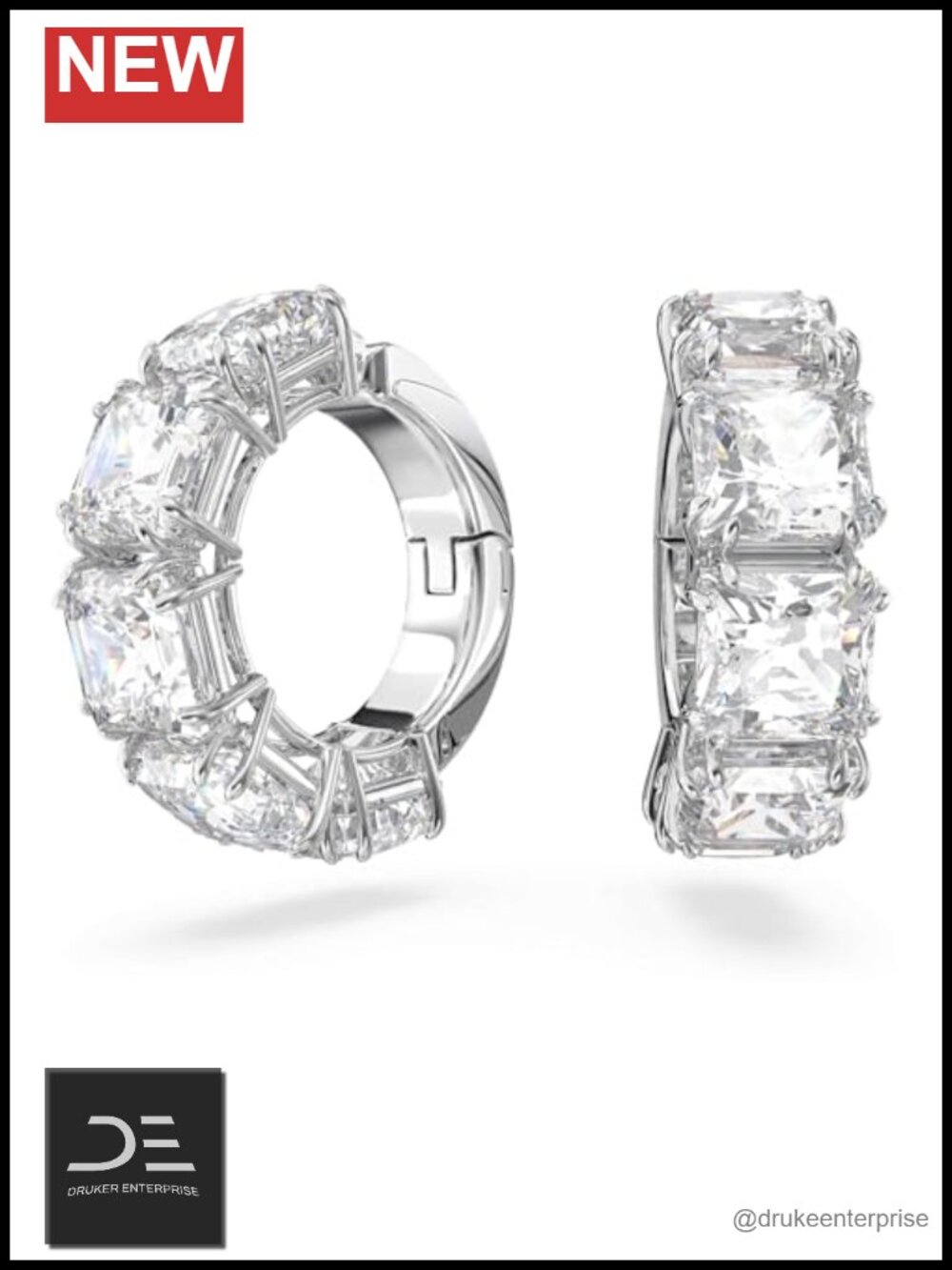 Swarovski Clip Earrings Square Cut Rhodium Plated Crystal